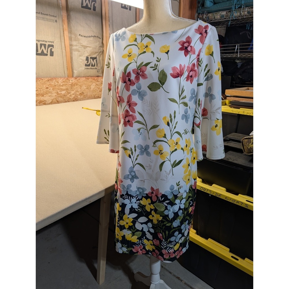 Jessica H Women's Dress Size 12 Floral 3/4 Bell Sleeves Poly Blend Lined